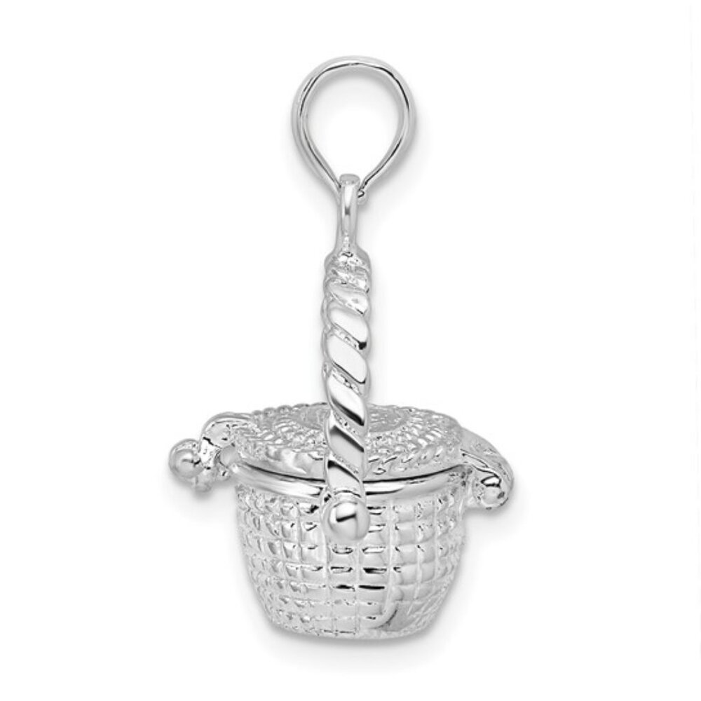 925 Sterling Silver Nantucket Basket Charm Pendant Necklace w hinge & snap closu - Picture 4 of 12